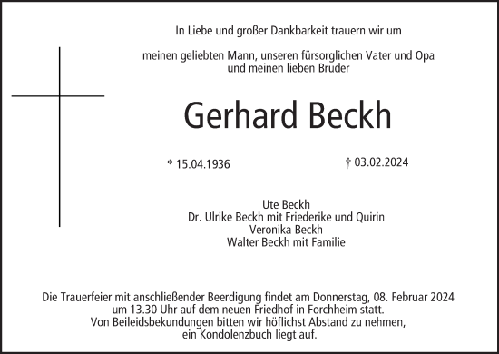 Anzeige von Gerhard Beckh von MGO