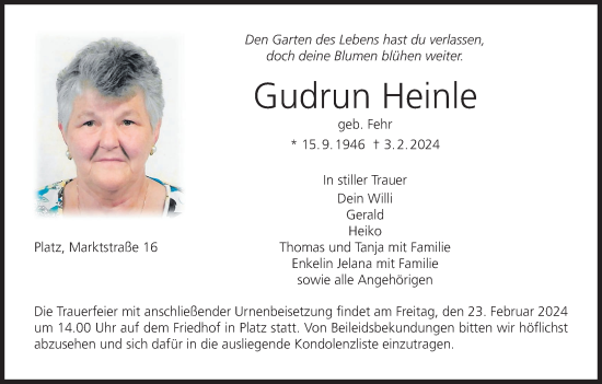 Anzeige von Gudrun Heinle von MGO