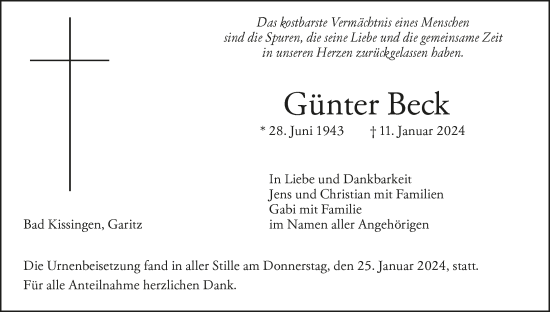 Anzeige von Günter Beck von MGO