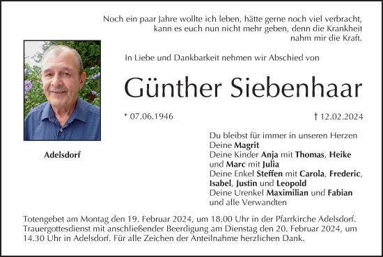 Anzeige von Günther Siebenhaar von MGO