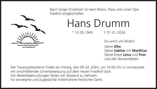 Anzeige von Hans Drumm von MGO