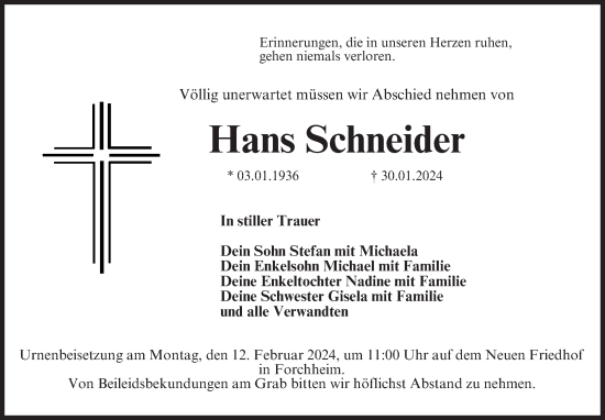 Anzeige von Hans Schneider von MGO