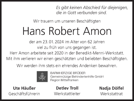 Anzeige von Hans Robert Amon von MGO