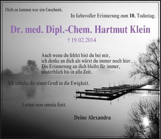 Anzeige von Dr. med. Dipl.-Chem. Hartmut Klein von MGO