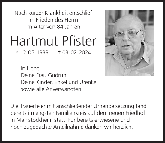 Anzeige von Hartmut Pfister von MGO