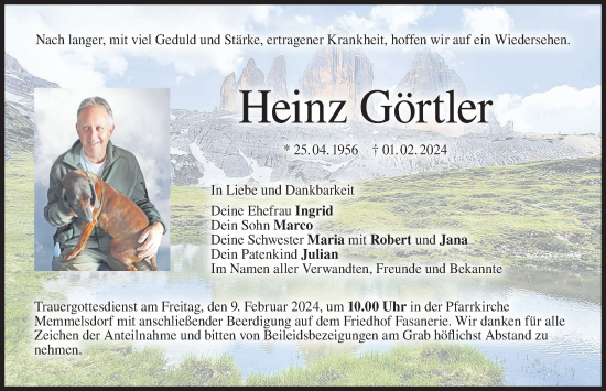 Anzeige von Heinz Görtler von MGO