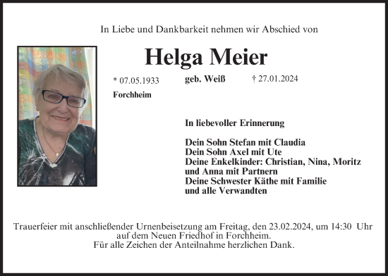 Anzeige von Helga Meier von MGO