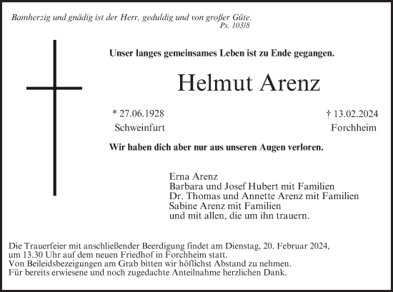 Anzeige von Helmut Arenz von MGO