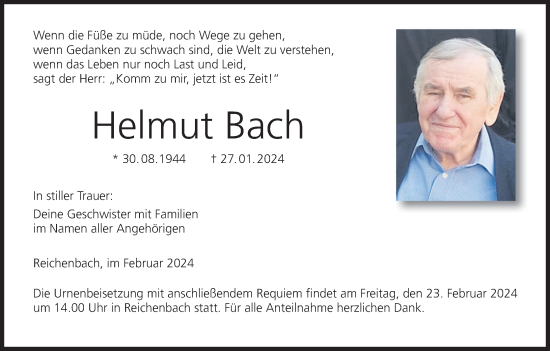 Anzeige von Helmut Bach von MGO