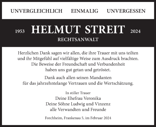 Anzeige von Helmut Streit von MGO