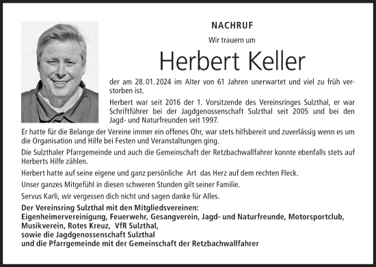 Anzeige von Herbert Keller von MGO