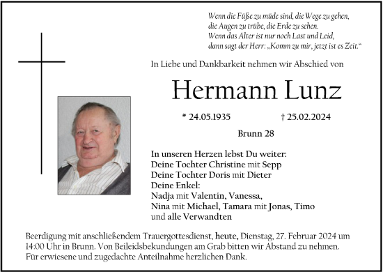 Anzeige von Hermann Lunz von MGO