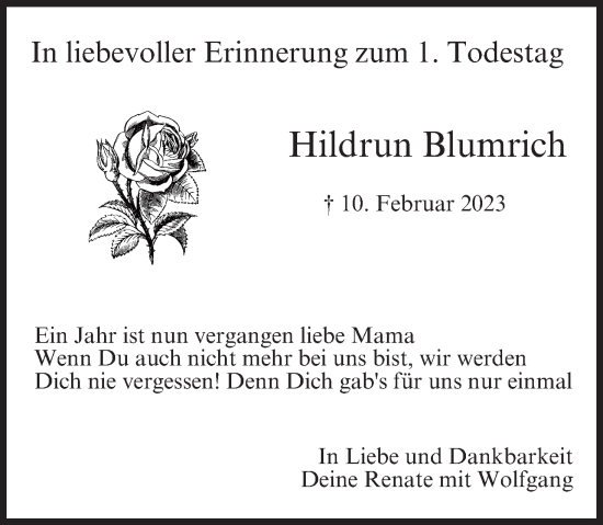 Anzeige von Hildrun Blumrich von MGO