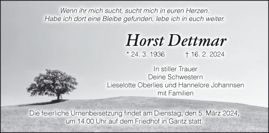 Anzeige von Horst Dettmar von MGO