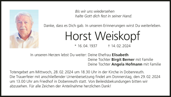 Anzeige von Horst Weiskopf von MGO