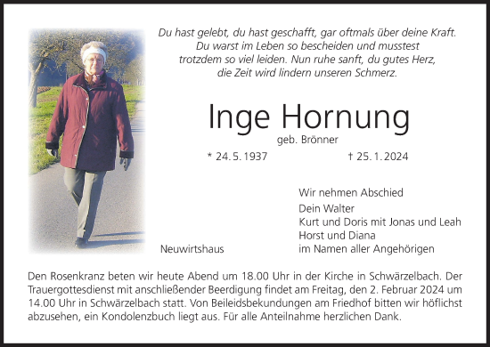 Anzeige von Inge Hornung von MGO