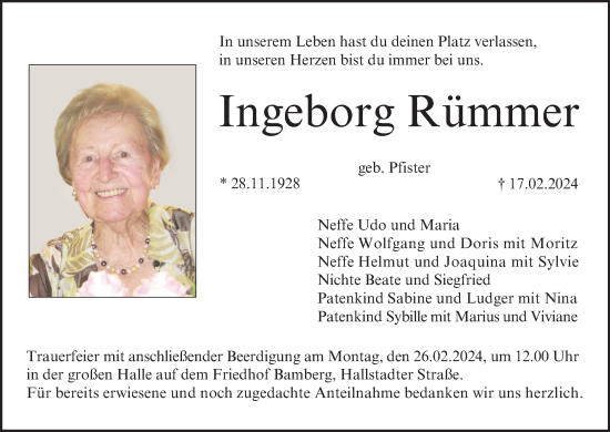 Anzeige von Ingeborg Rümmer von MGO