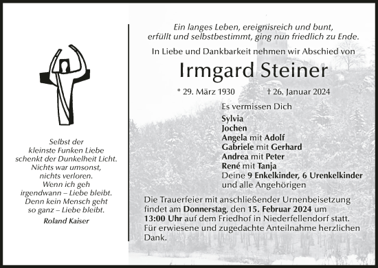 Anzeige von Irmgard Steiner von MGO