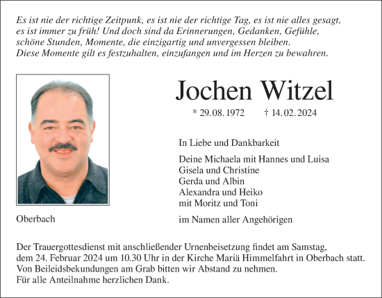 Anzeige von Jochen Witzel von MGO