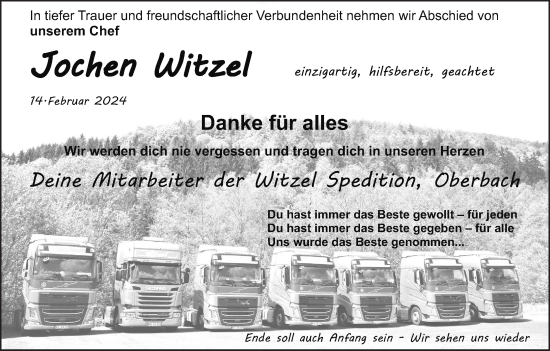 Anzeige von Jochen Witzel von MGO