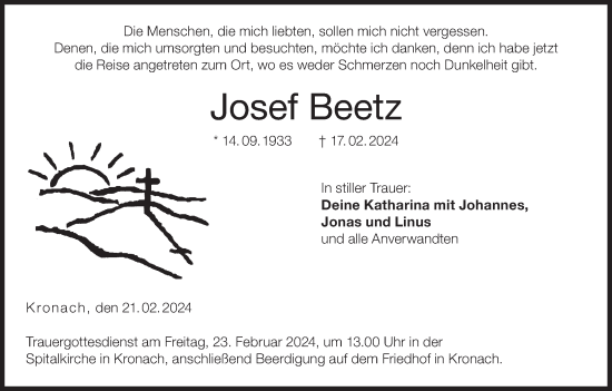 Anzeige von Josef Beetz von MGO