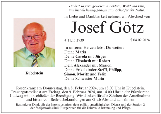 Anzeige von Josef Götz von MGO