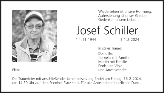 Anzeige von Josef Schiller von MGO