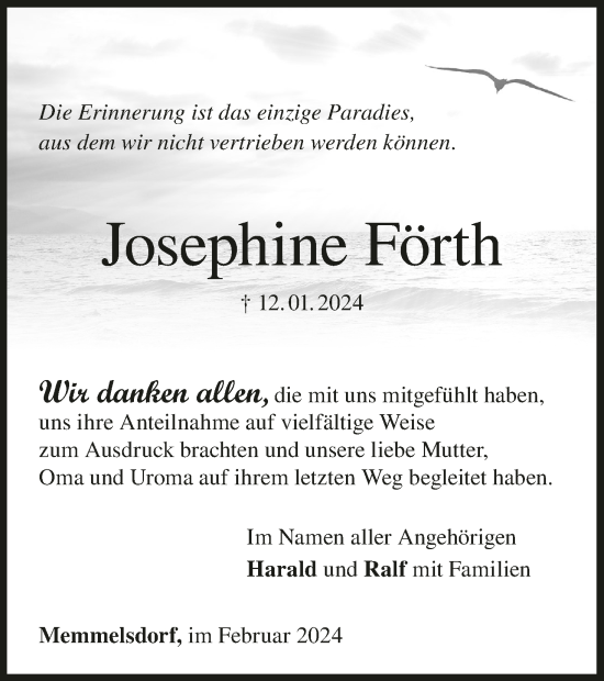 Anzeige von Josephine Förth von MGO