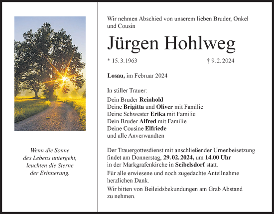 Anzeige von Jürgen Hohlweg von MGO