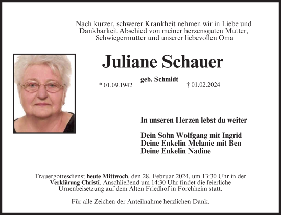 Anzeige von Juliane Schauer von MGO