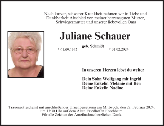 Anzeige von Juliane Schauer von MGO