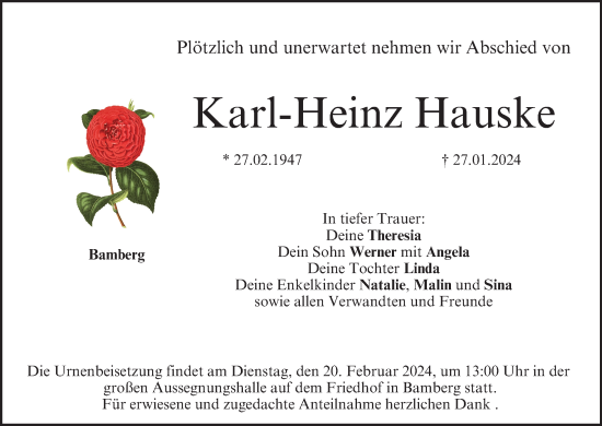 Anzeige von Karl-Heinz Hauske von MGO