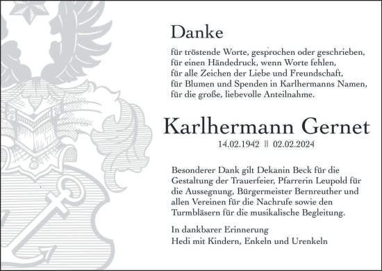 Anzeige von Karlhermann Gernet von MGO