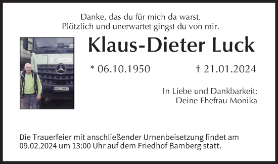 Anzeige von Klaus-Dieter Luck von MGO