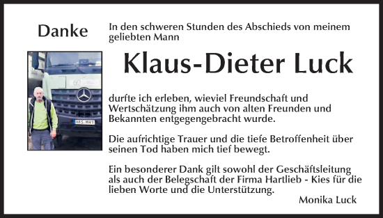 Anzeige von Klaus-Dieter Luck von MGO