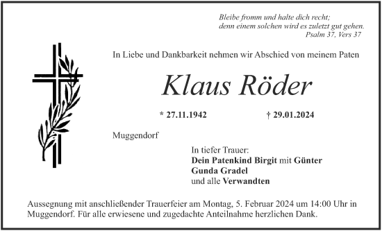 Anzeige von Klaus Röder von MGO