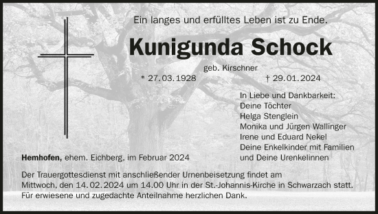 Anzeige von Kunigunda Schock von MGO