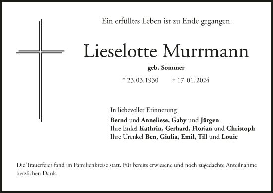 Anzeige von Lieselotte Murrmann von MGO