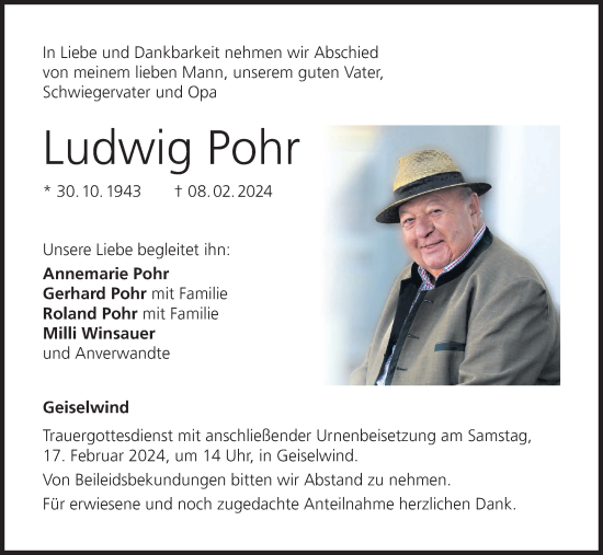 Anzeige von Ludwig Pohr von MGO