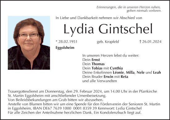 Anzeige von Lydia Gintschel von MGO
