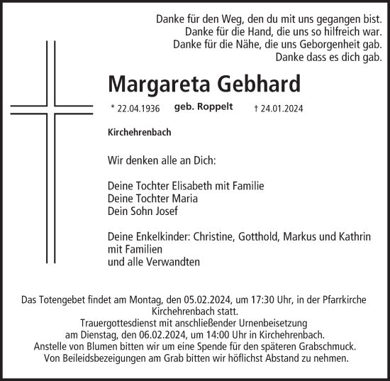 Anzeige von Margareta Gebhard von MGO