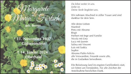 Anzeige von Margarete Förtsch von MGO