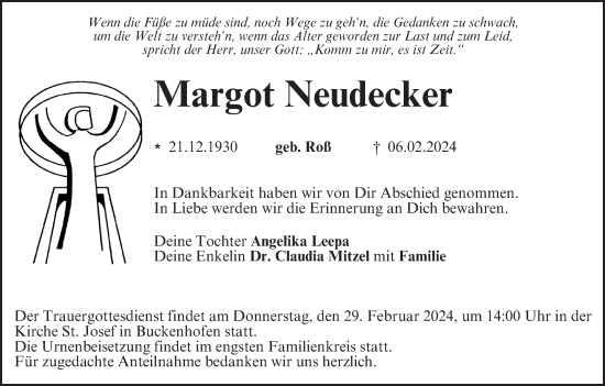 Anzeige von Margot Neudecker von MGO