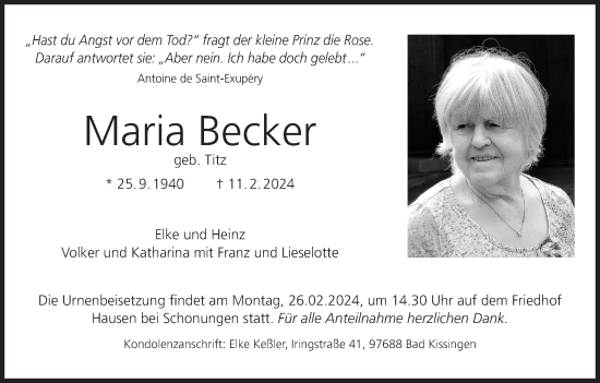 Anzeige von Maria Becker von MGO