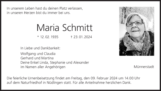 Anzeige von Maria Schmitt von MGO
