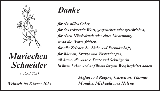 Anzeige von Mariechen Schneider von MGO