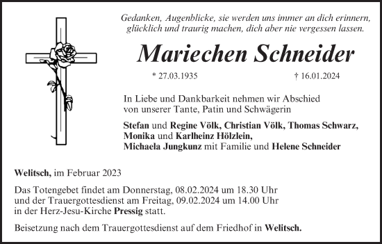 Anzeige von Mariechen Schneider von MGO