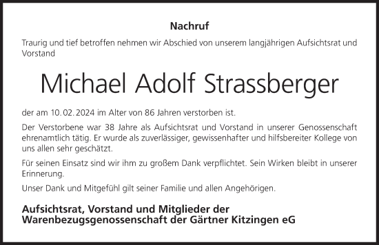 Anzeige von Michael Adolf Strassberger von MGO