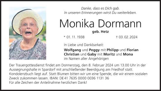 Anzeige von Monika Dormann von MGO