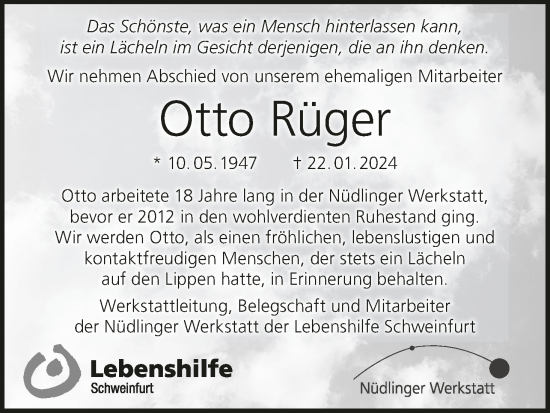 Anzeige von Otto Rüger von MGO